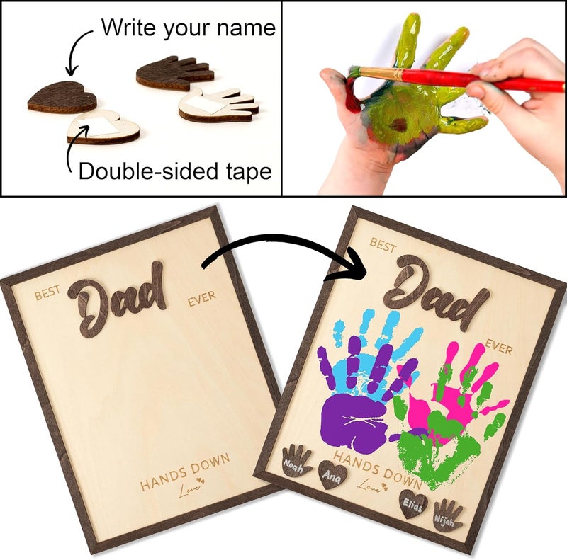 NELXI Best Dad Ever Gifts, Gifts For Dads, Handprint Fathers Day Gift, Family Handprint Kit, Personalized Wooden Picture Frame, Sentimental Keepsake From Kids, Toddlers, Papa, Bonus Dad, Grandparents Decor - Image 2